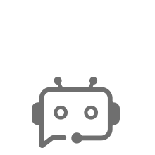 Gray chatbot icon with a headset.