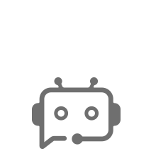 A gray robot head icon with a speech bubble and headset, representing a chatbot or support agent.