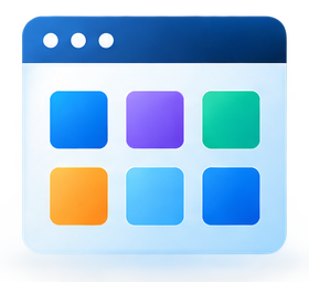 A browser window displaying a grid of six colorful square app icons in a 2x3 layout.