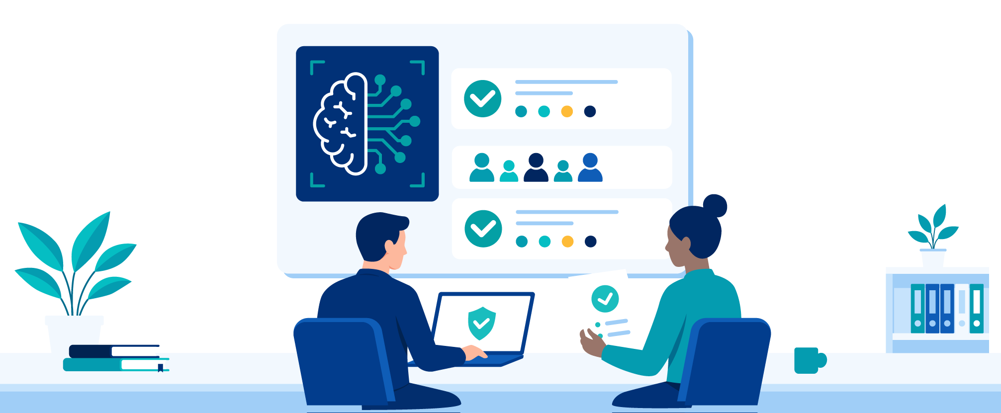 Professionals use AI tools for secure data and team management.