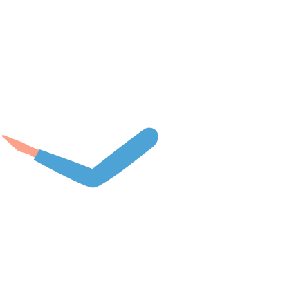 A cartoon arm bent at the elbow, with a light orange hand and forearm, and a blue upper arm.