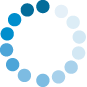 A circular loading spinner made of dots in various shades of blue.