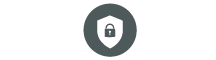 A dashed white line on a green background with a central gray circle containing a white shield and a padlock icon.