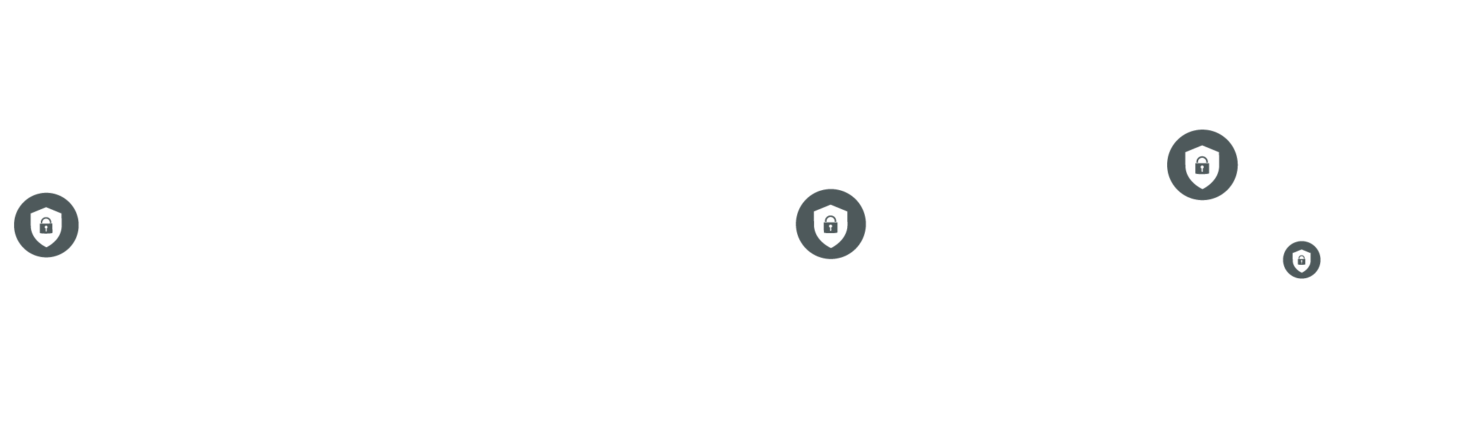 Dotted lines connecting shield and padlock security icons, some branching off.