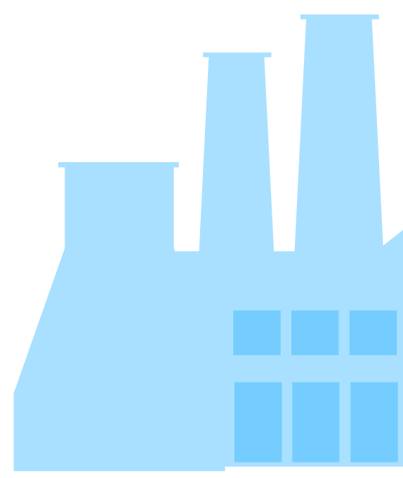 A light blue factory icon with three smokestacks and windows.