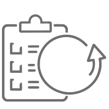 An icon depicting a clipboard with a checklist on the left, and a circular arrow on the right, symbolizing refresh or repeat.