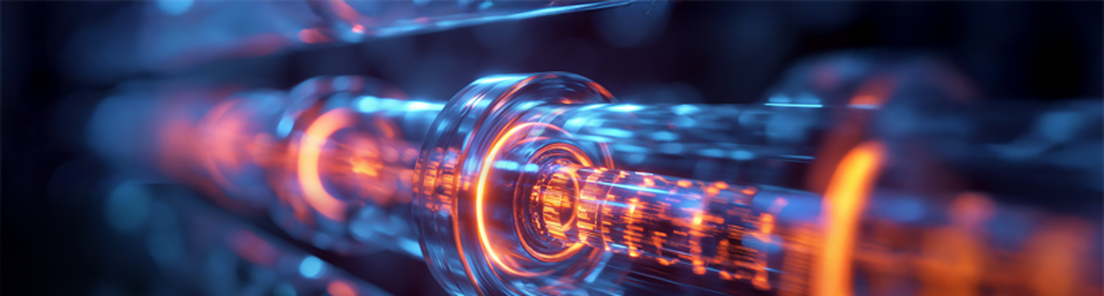 Abstract image of glowing blue and orange lines and circles, conveying data transfer or energy flow.